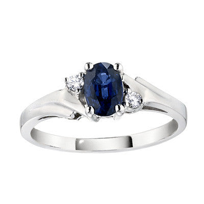 September birthstone, sapphire and diamond three stone rings, sapphire rings, classic sapphire rings, made in USA jewelry