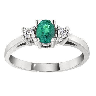 emerald and diamond three stone rings, emerald rings, classic emerald rings, may birthstone jewelry, emerald birthstone