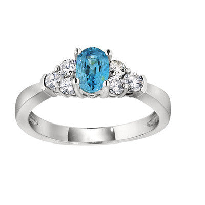 three stone accent ring, blue zircon and diamond ring, gemstone and diamond ring, made in USA jewelry, blue zircon diamond gold ring