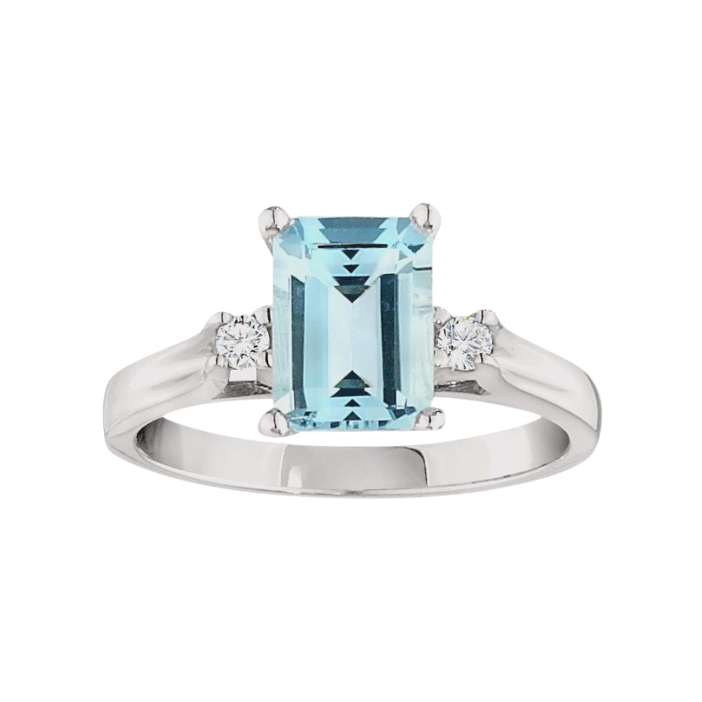 March Birthstone, Emerald Cut Aquamarine Ring, Aquamarine Diamond Gold Ring, Classic Aquamarine Ring, simple Aquamarine Ring gold
