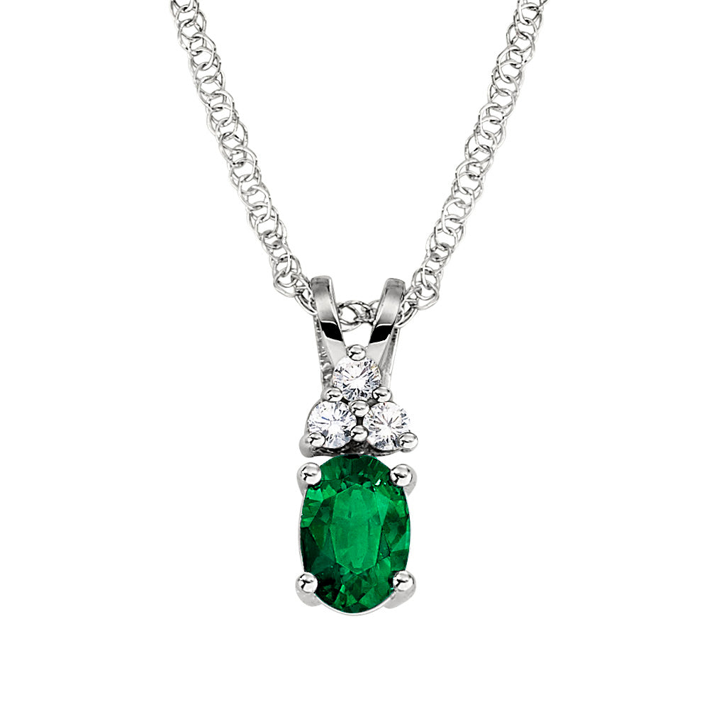 May birthstone, emerald and diamond gold pendant, three stone accent pendant, three stone accent necklace, Emerald pendant, emerald necklace 