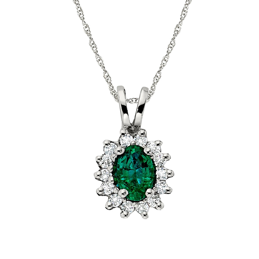 Emerald and Diamond Pendant, May birthstone jewelry, Emerald birthstone, emerald halo pendant