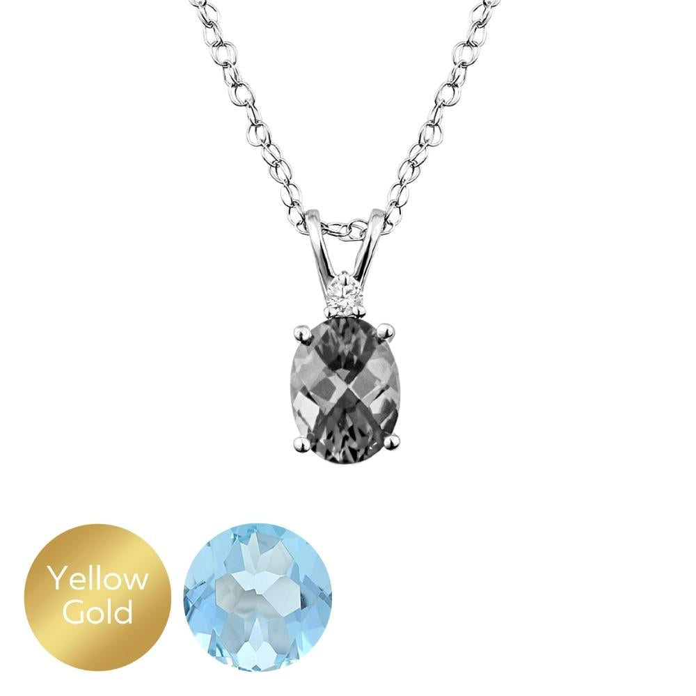 Sterling Silver Checker-cut Gemstone and White Topaz Pendant Sterling Silver Checker-cut Gemstone and White Topaz Pendant