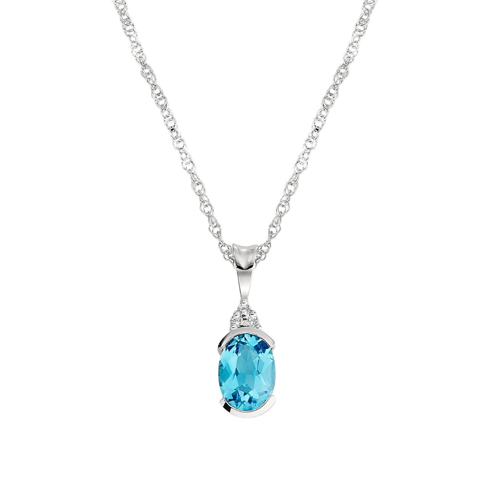 Blue Topaz and diamond gold pendant, oval Blue Topaz gold pendant, oval gemstone diamond pendant, oval gemstone and diamond pendant
