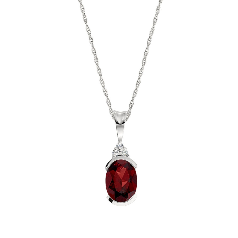 Garnet and diamond gold pendant, oval Garnet gold pendant, oval gemstone diamond pendant, oval gemstone and diamond pendant