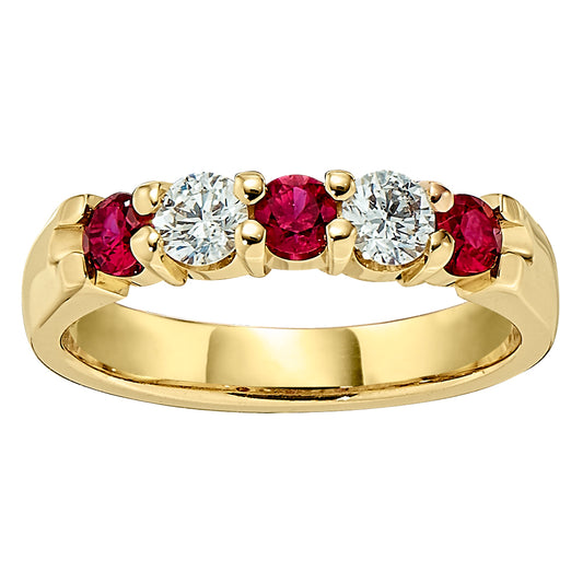 American Made Jewelry diamond and ruby wedding band in 14KT yellow gold