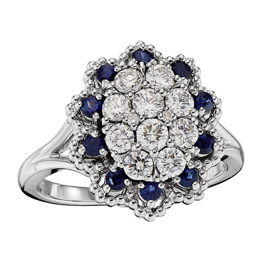 September birthstone jewelry, sapphire engagement ring, diamond cluster ring, sapphire and diamond ring, sapphire diamond ring, sapphire cluster ring, Jabel diamond sapphire ring