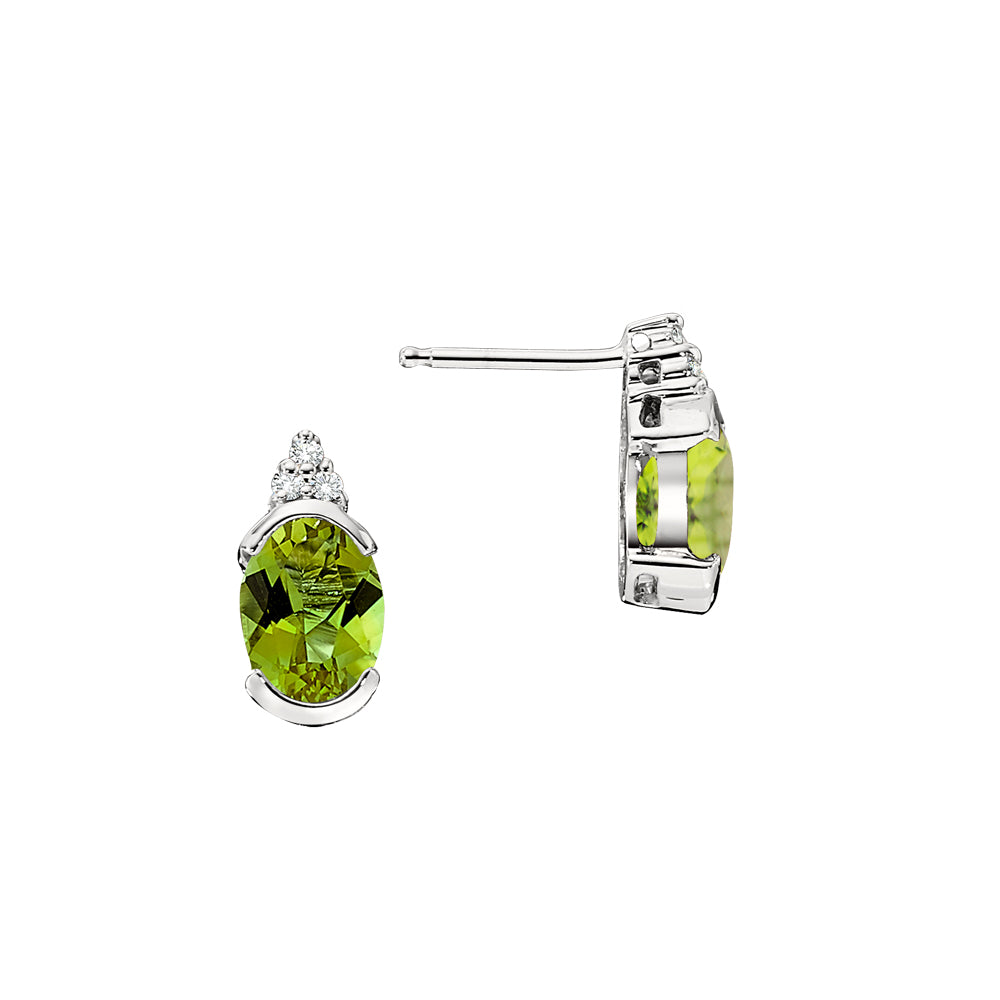 Peridot and diamond gold earrings, oval peritdot gold earrings, oval gemstone diamond earrngs, oval gemstone and diamond earrings