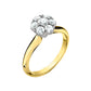 yellow gold diamond cluster ring, round diamond cluster ring, diamond cluster ring, diamond gold ring, Jabel die struck diamond rings, diamond two tone gold Jabel ring