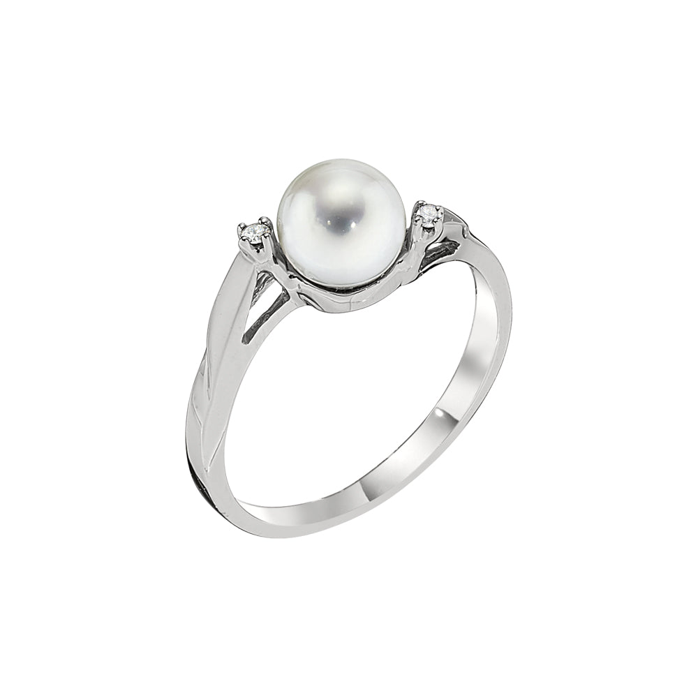 pearl diamond ring, cultured pearl diamond ring, bypass pearl ring, bypass cultured pearl ring