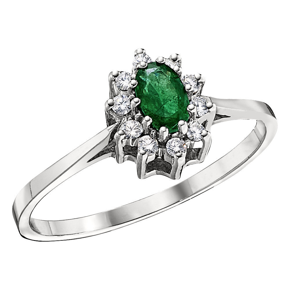Emerald and Diamond Halo Ring, Princess Di Ring in Emerald, Halo Emerald Ring, May Birthstone, Emerald Birthstone