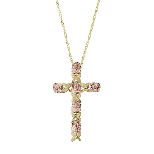 Cross Jewelry, rose cross, pink and green gold cross, Jabel cross, engraved cross, unique gold cross, feminine gold cross, romantic gold cross, floral gold cross, flower gold cross, heirloom gold cross