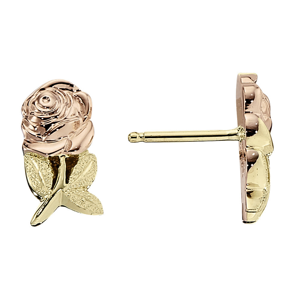 14K pink and green gold Jabel, rose earrings, sculpted rose earrings, rose studs