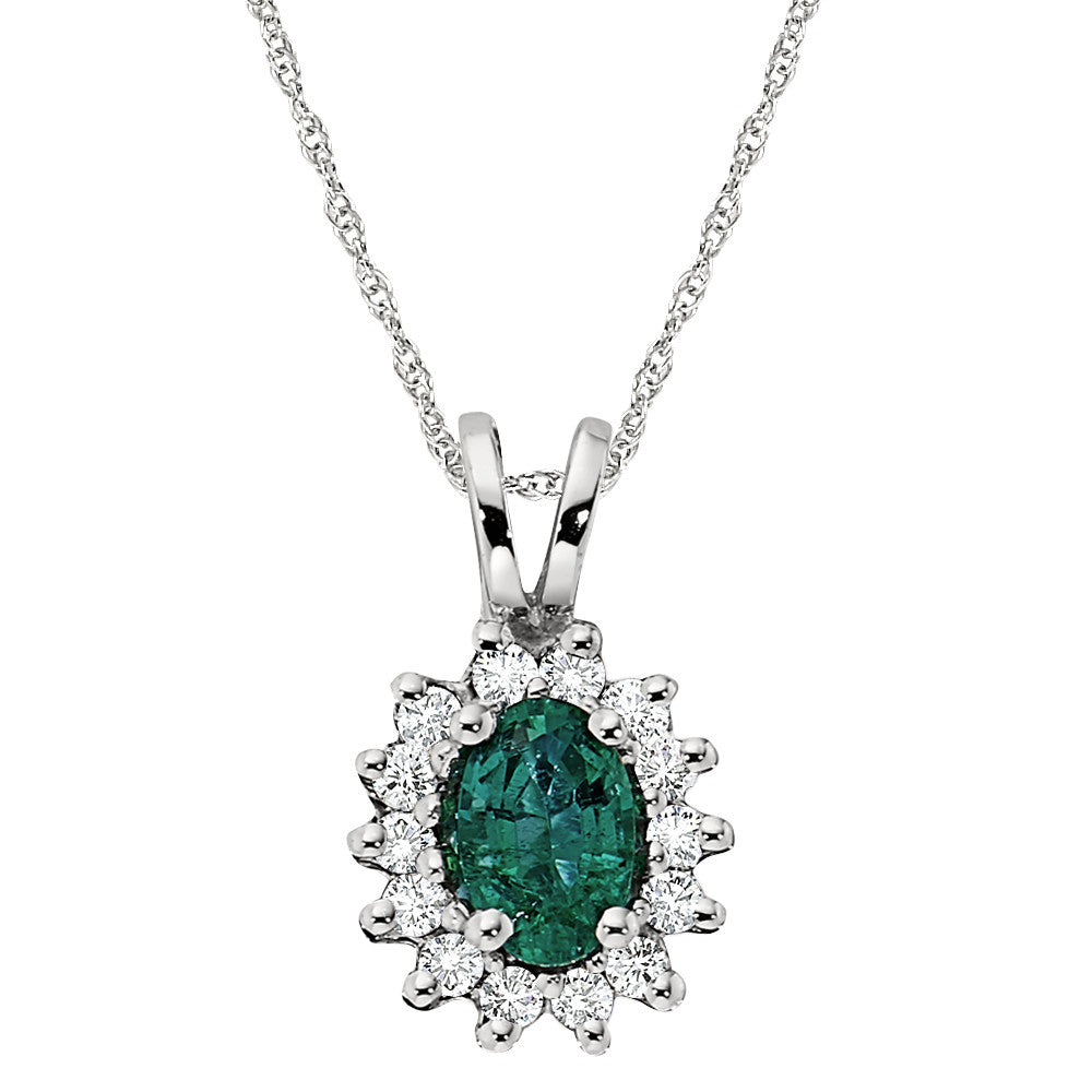 Emerald and Diamond Pendant, Princess Diana Style Jewelry
